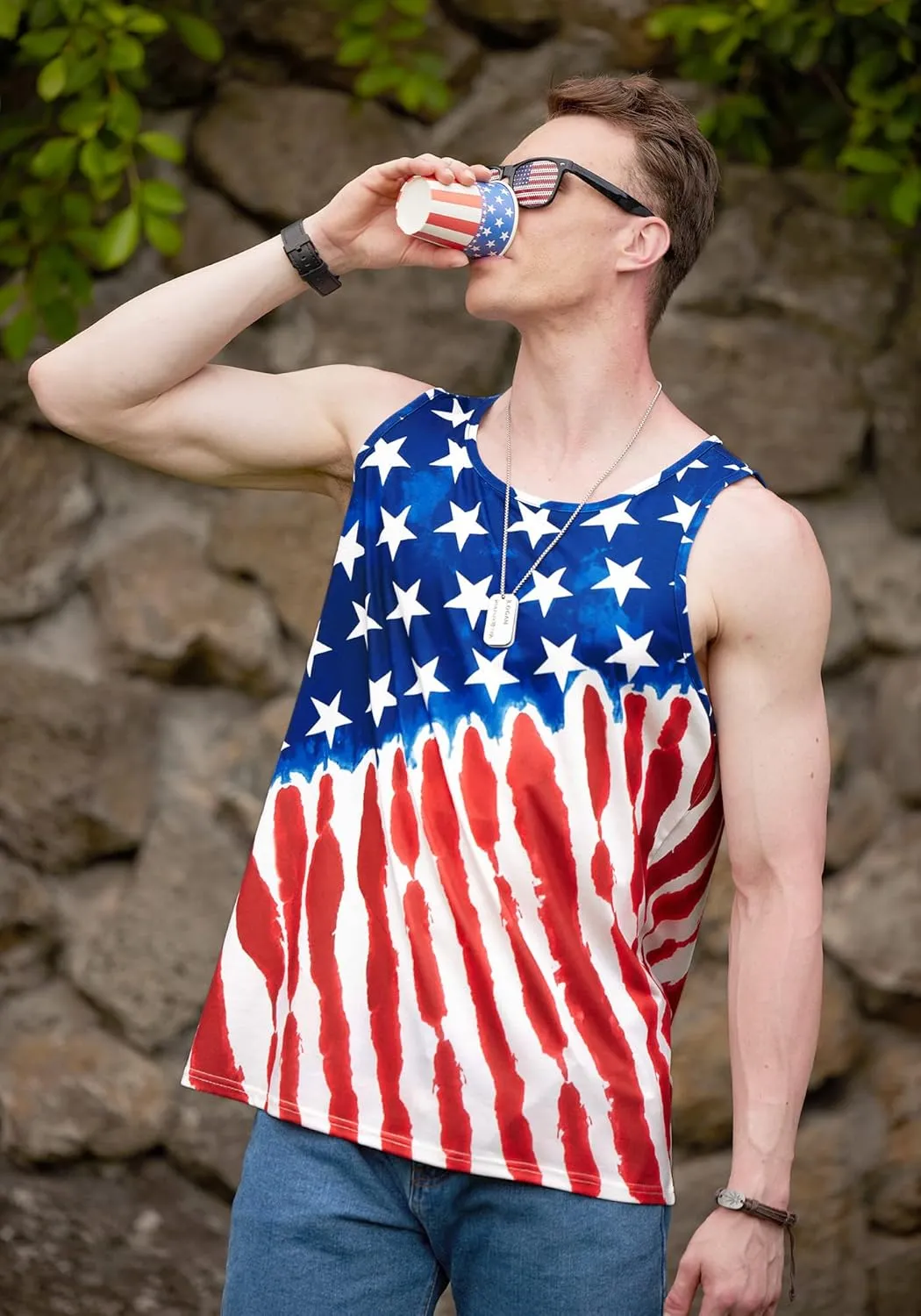 Arvilhill Men's 4th of July Tank Tops American Flag Graphic Sleeveless Shirt (S-3XL)