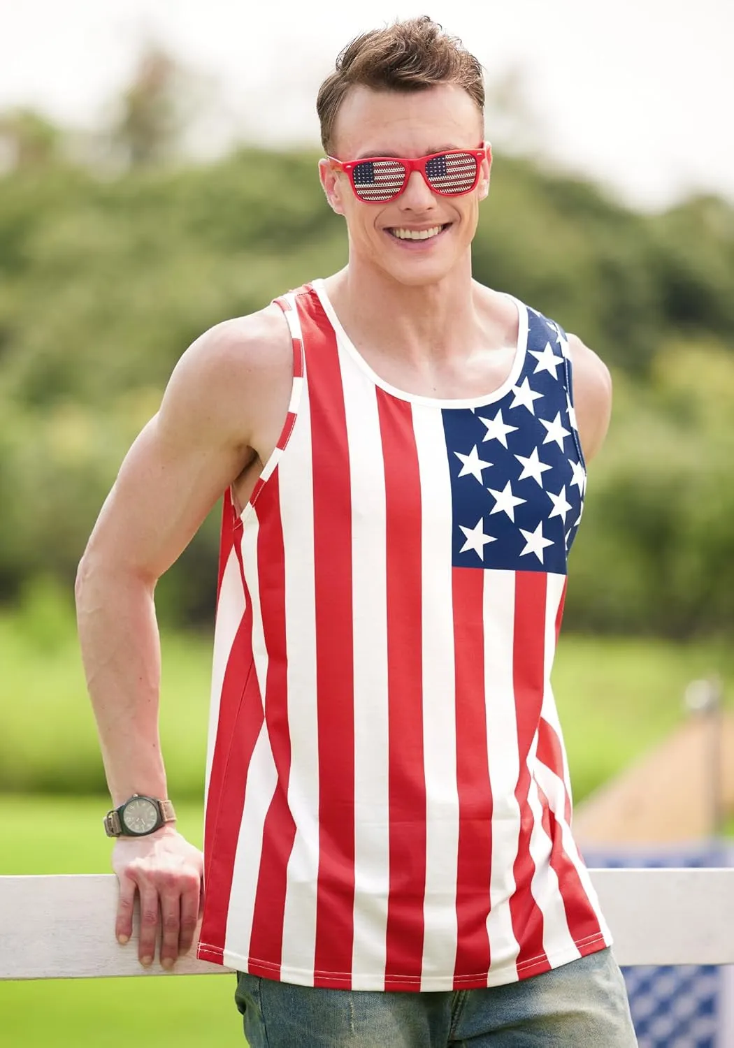 Arvilhill Men's 4th of July Tank Tops American Flag Graphic Sleeveless Shirt (S-3XL)