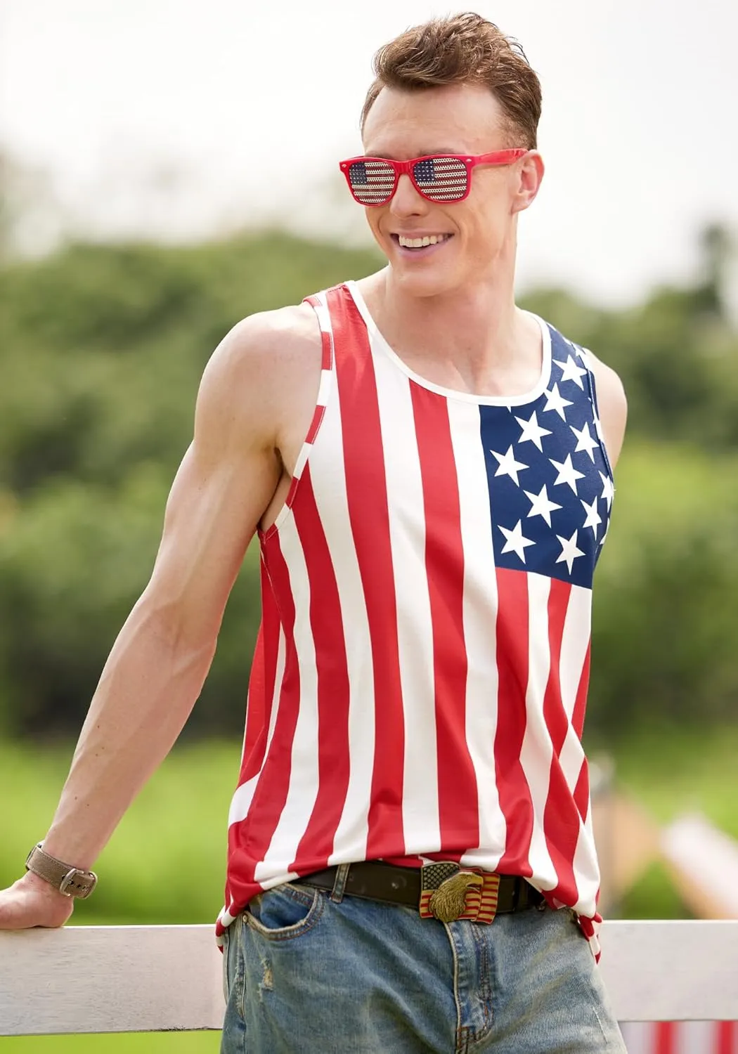 Arvilhill Men's 4th of July Tank Tops American Flag Graphic Sleeveless Shirt (S-3XL)