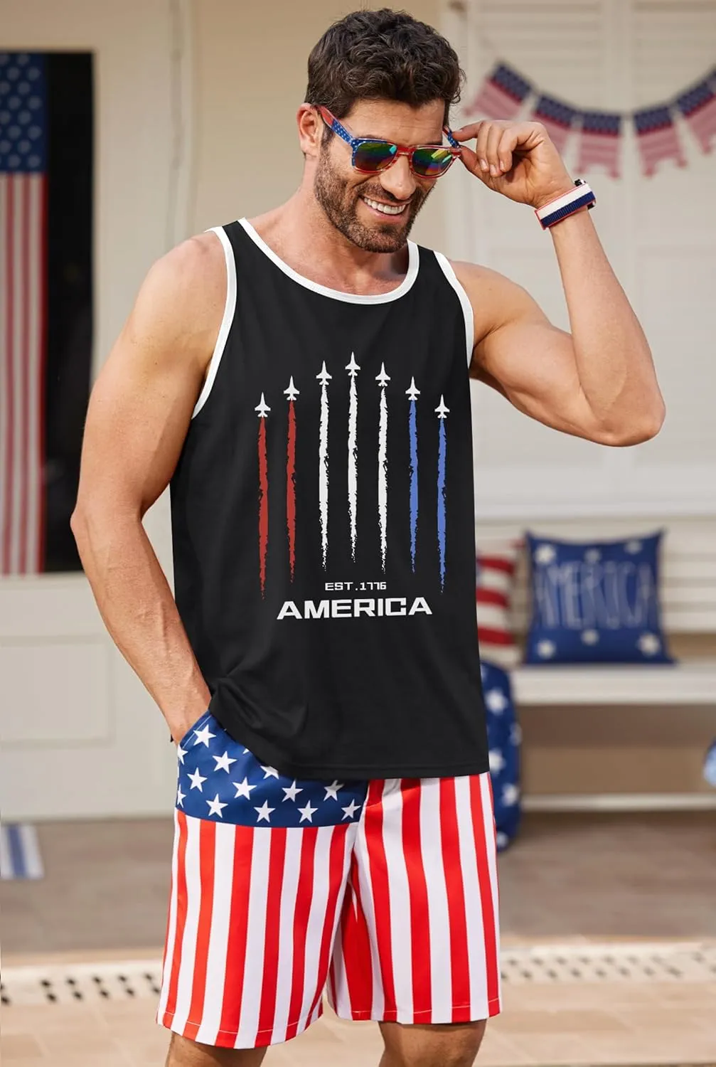 Arvilhill Men's 4th of July Tank Tops American Flag Graphic Sleeveless Shirt (S-3XL)
