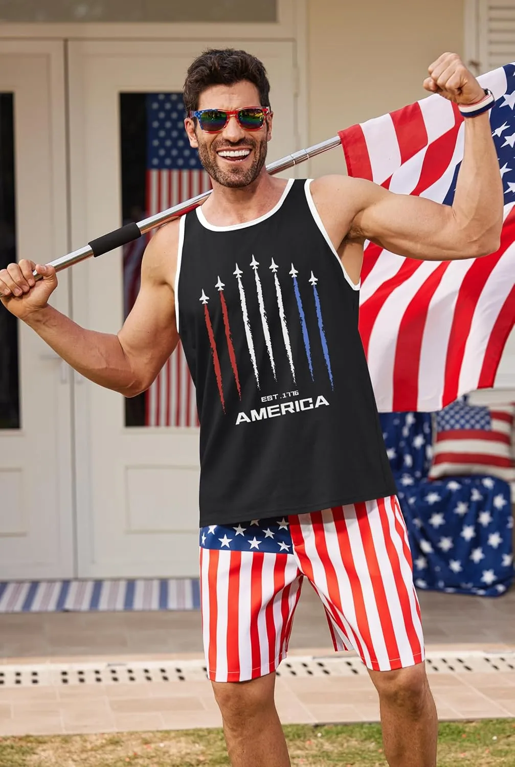 Arvilhill Men's 4th of July Tank Tops American Flag Graphic Sleeveless Shirt (S-3XL)