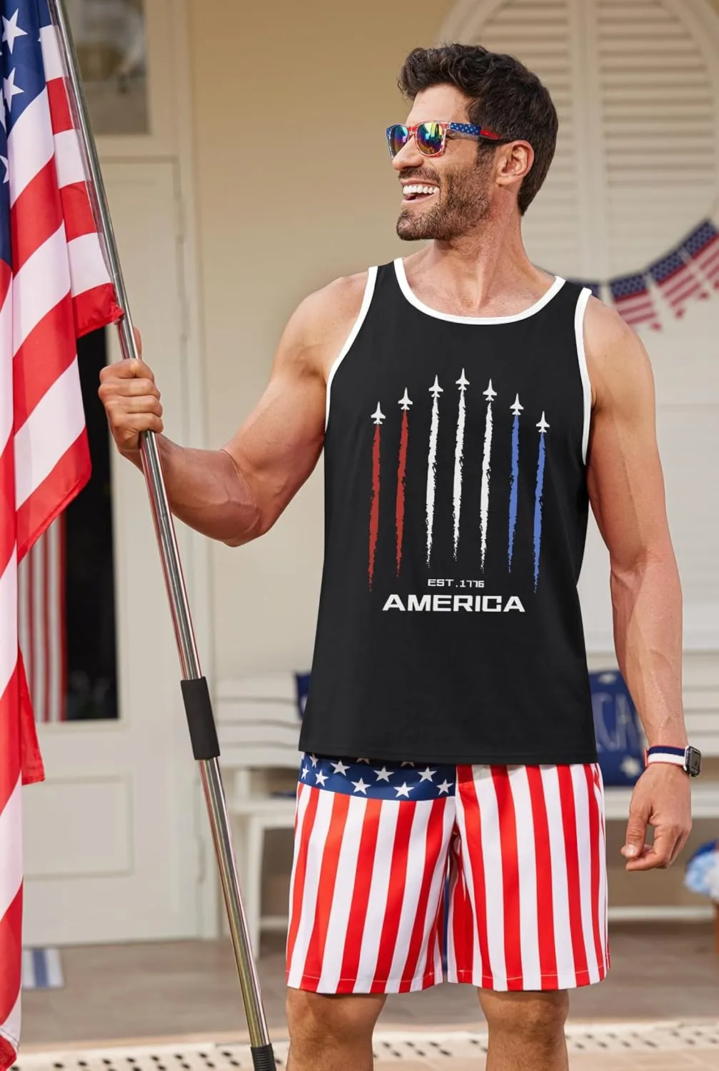 Arvilhill Men's 4th of July Tank Tops American Flag Graphic Sleeveless Shirt (S-3XL)