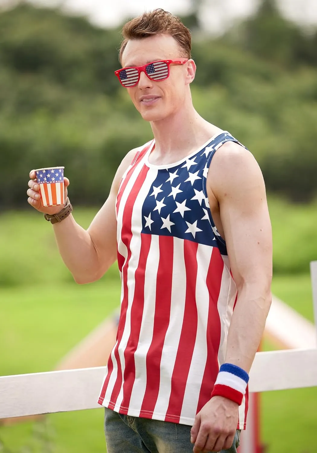 Arvilhill Men's 4th of July Tank Tops American Flag Graphic Sleeveless Shirt (S-3XL)