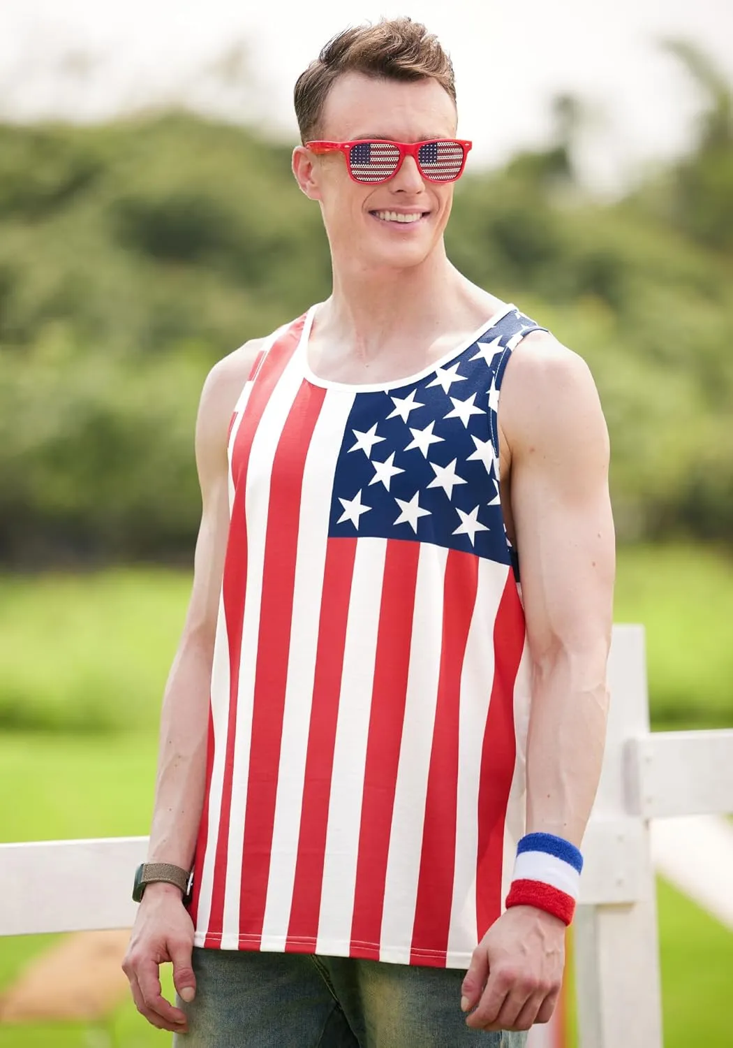 Arvilhill Men's 4th of July Tank Tops American Flag Graphic Sleeveless Shirt (S-3XL)