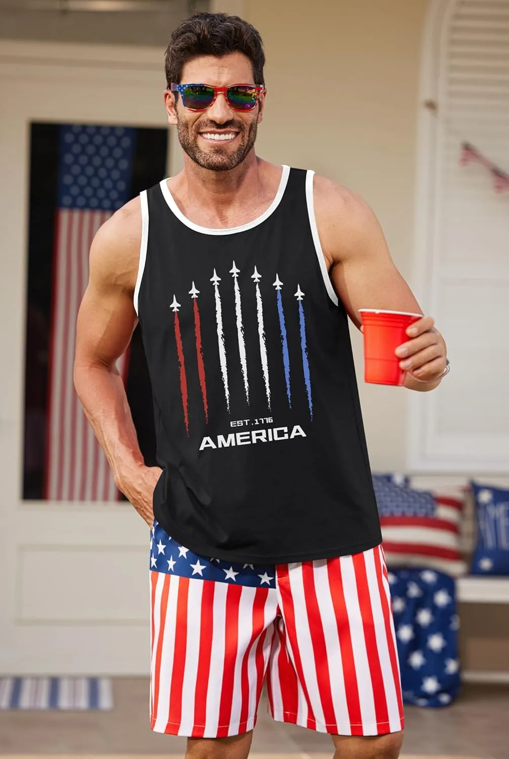 Arvilhill Men's 4th of July Tank Tops American Flag Graphic Sleeveless Shirt (S-3XL)
