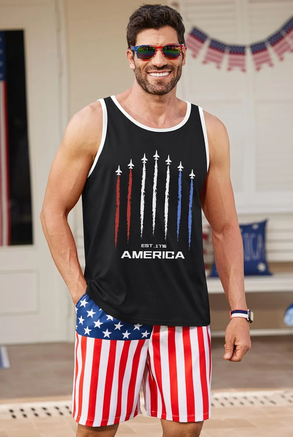Arvilhill Men's 4th of July Tank Tops American Flag Graphic Sleeveless Shirt (S-3XL)