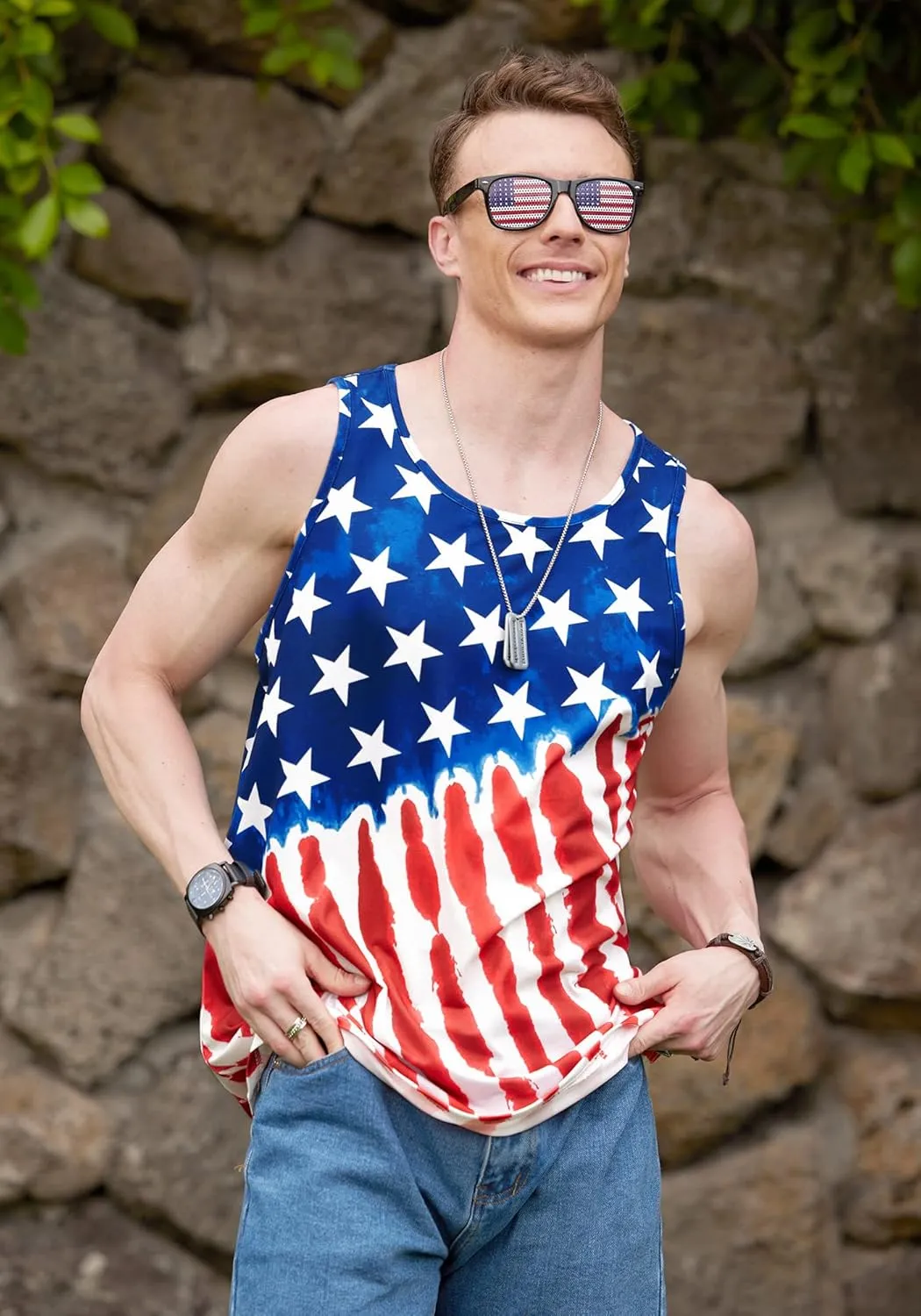 Arvilhill Men's 4th of July Tank Tops American Flag Graphic Sleeveless Shirt (S-3XL)