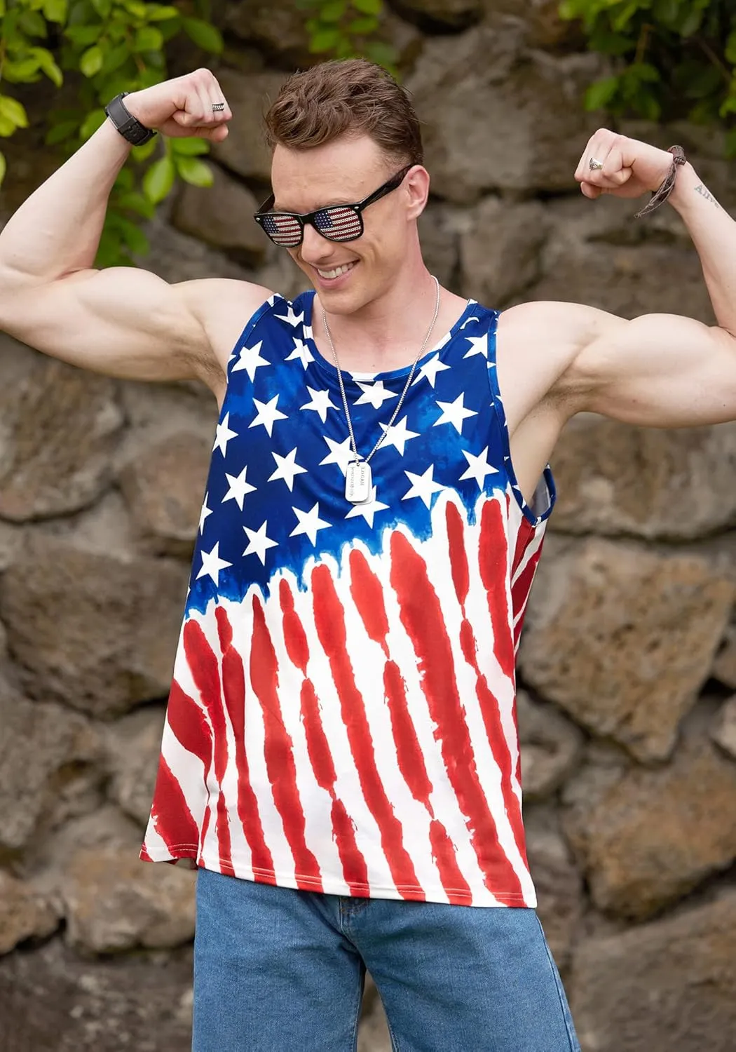 Arvilhill Men's 4th of July Tank Tops American Flag Graphic Sleeveless Shirt (S-3XL)