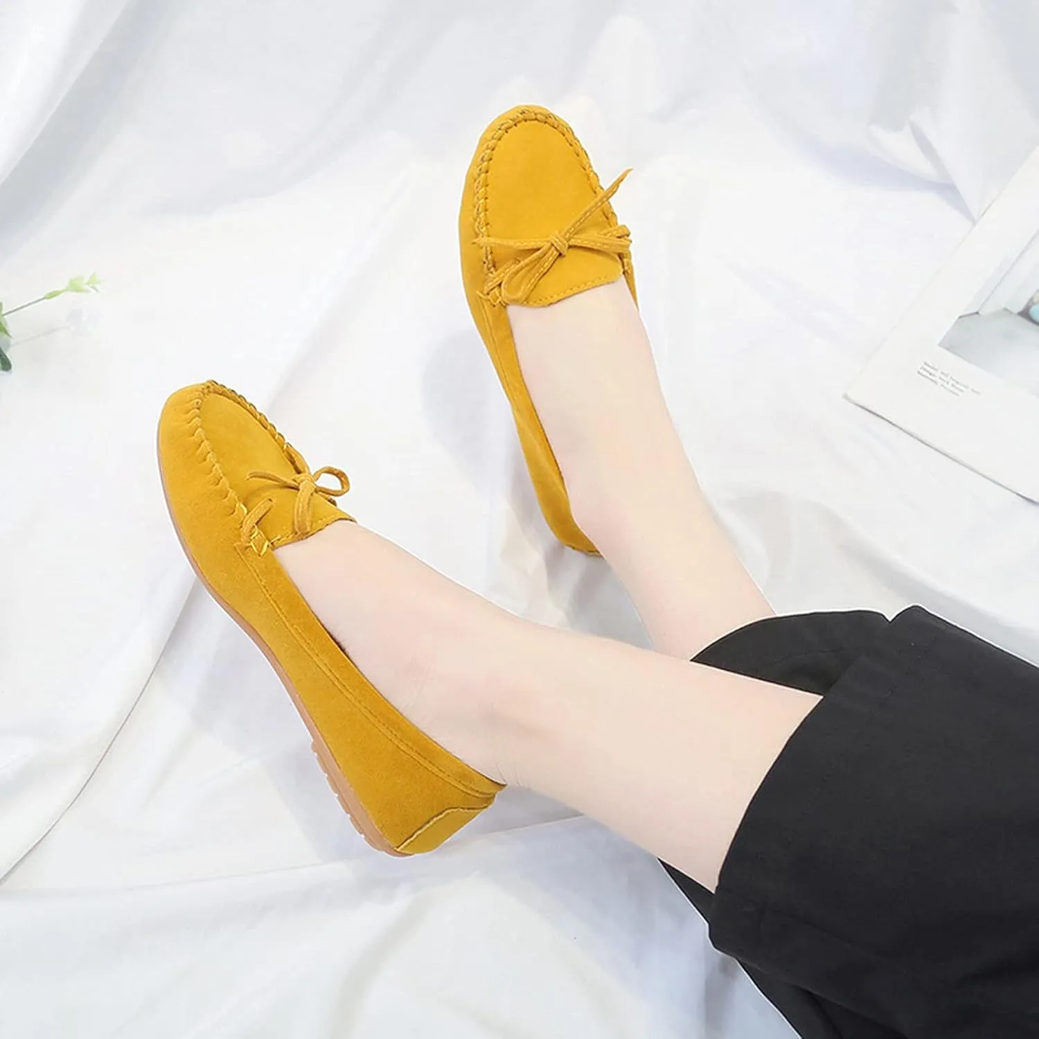 Ballet Flats for Women Round Toe Suede Loafers Slip On Dress Shoes Comfortable Business Shoes Flat Office Shoes
