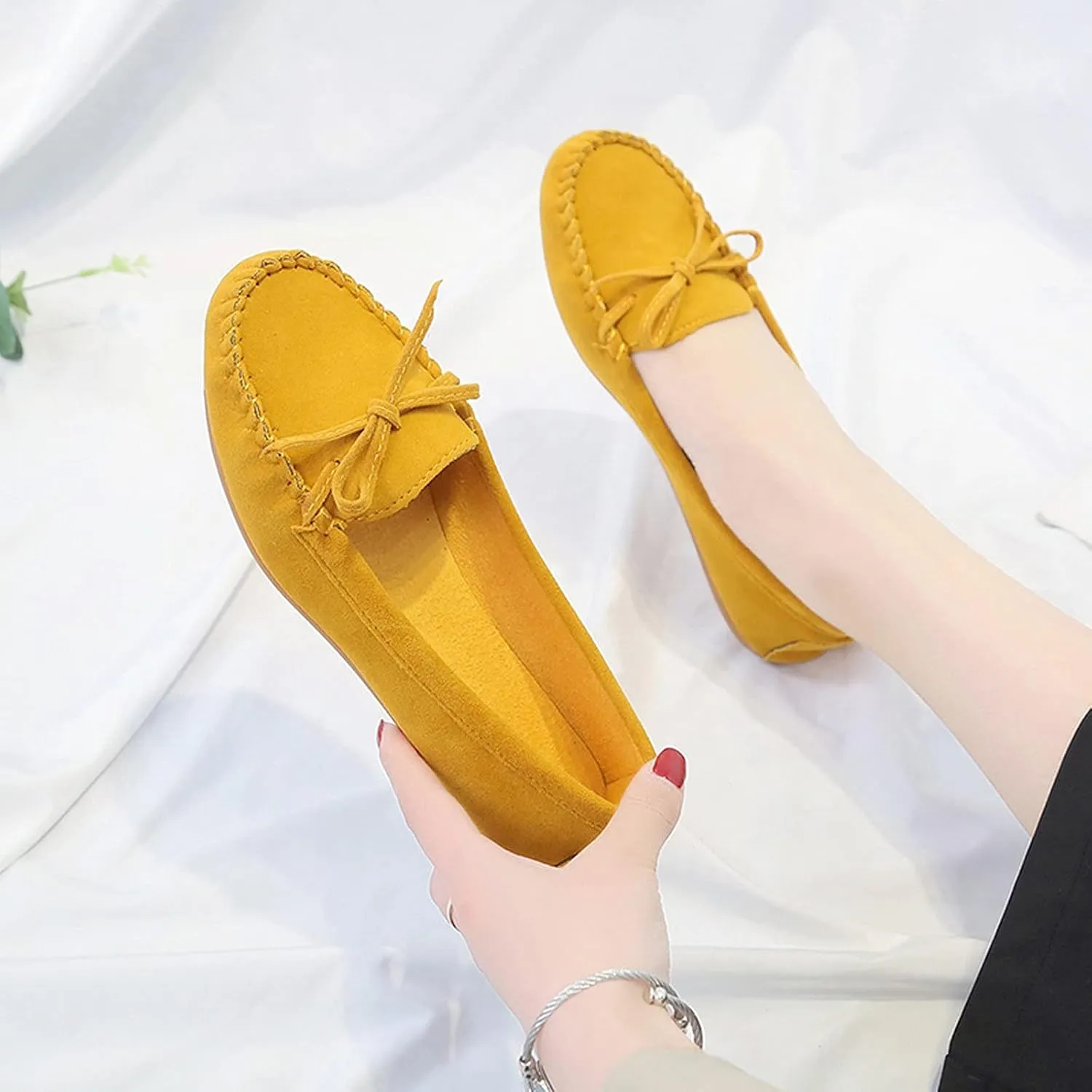 Ballet Flats for Women Round Toe Suede Loafers Slip On Dress Shoes Comfortable Business Shoes Flat Office Shoes