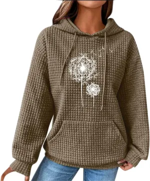 Basysin Oversized Sweatshirt for Women Fall Hoodies Dandelion Daisy Printed Hooded Sweatshirt Casual Pullover with Pockets