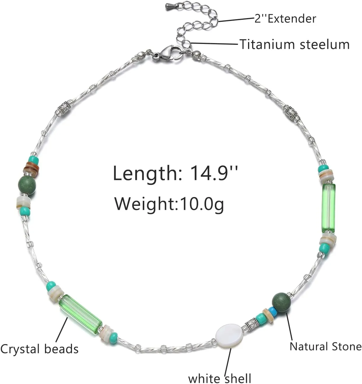 Beaded Gemstone Necklace for Women, Natural Stone Crystal Handmade Choker Necklaces Boho Jewelry for Women