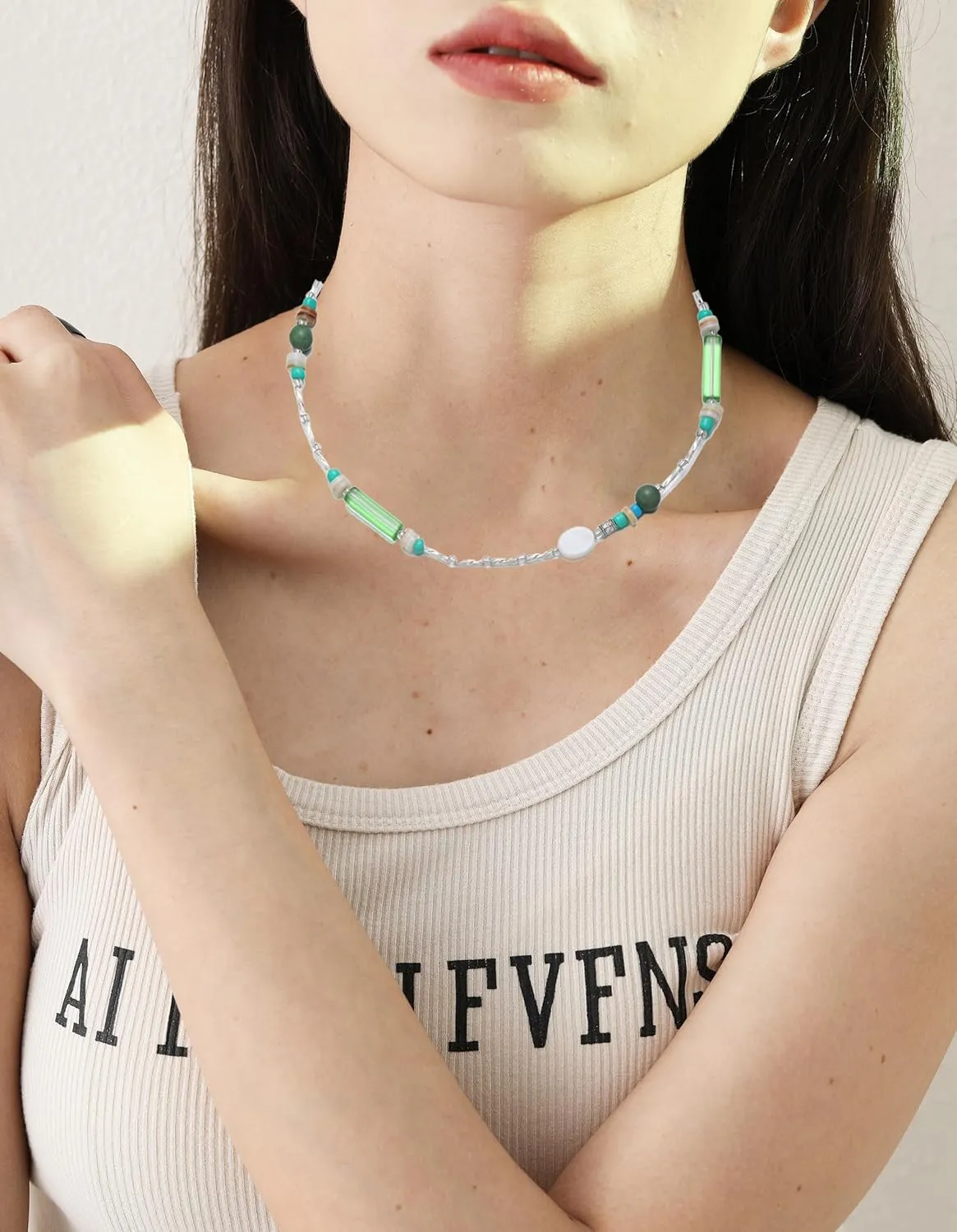 Beaded Gemstone Necklace for Women, Natural Stone Crystal Handmade Choker Necklaces Boho Jewelry for Women