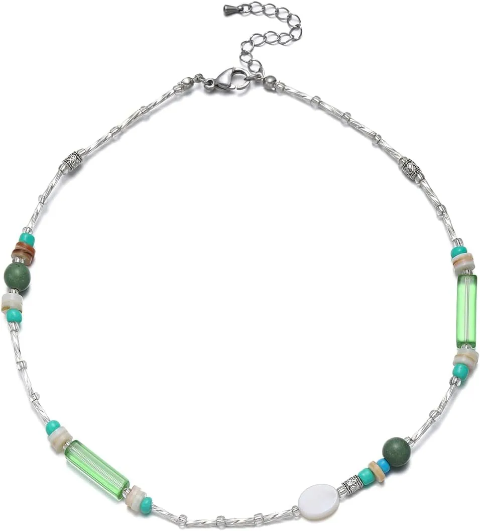 Beaded Gemstone Necklace for Women, Natural Stone Crystal Handmade Choker Necklaces Boho Jewelry for Women