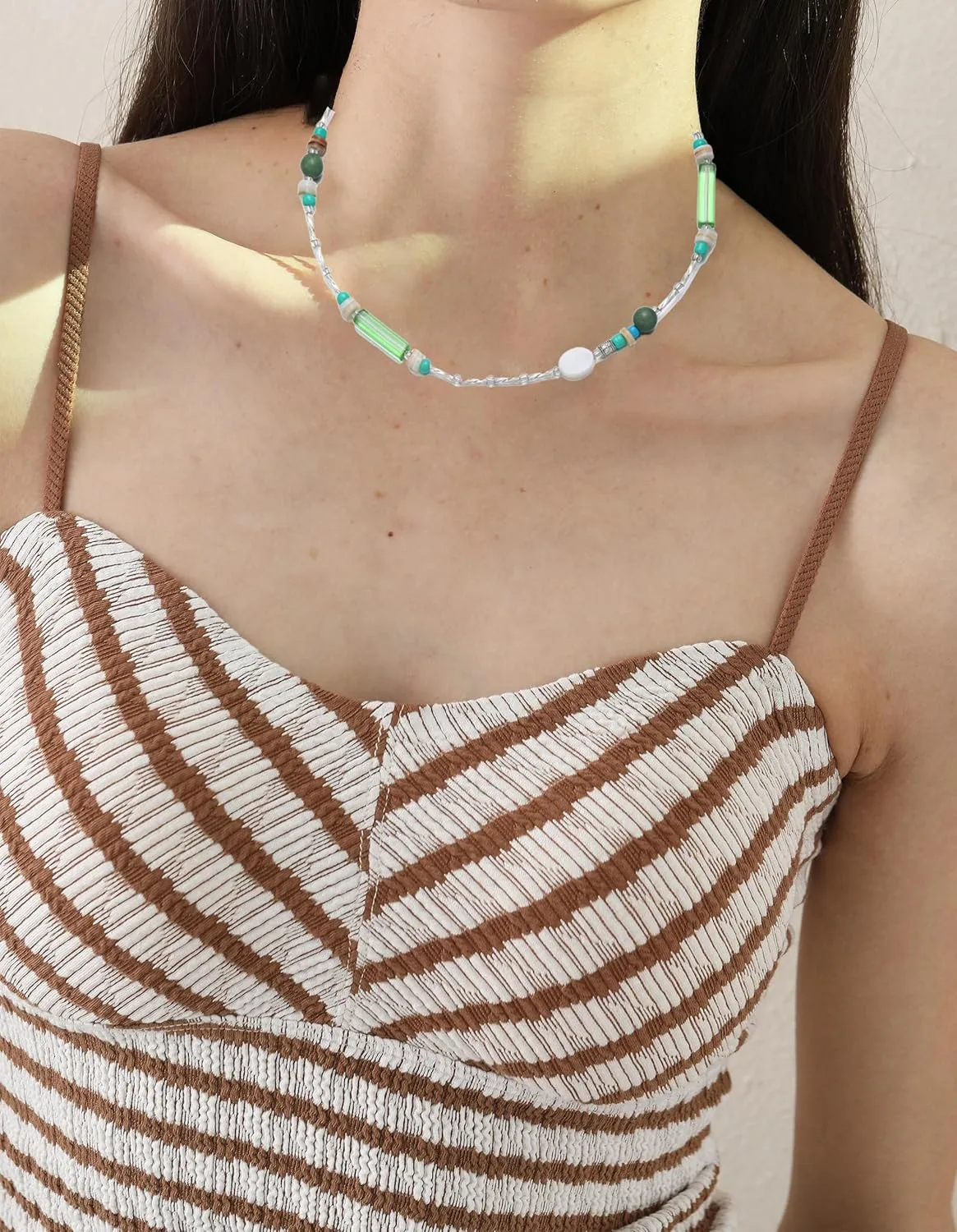 Beaded Gemstone Necklace for Women, Natural Stone Crystal Handmade Choker Necklaces Boho Jewelry for Women