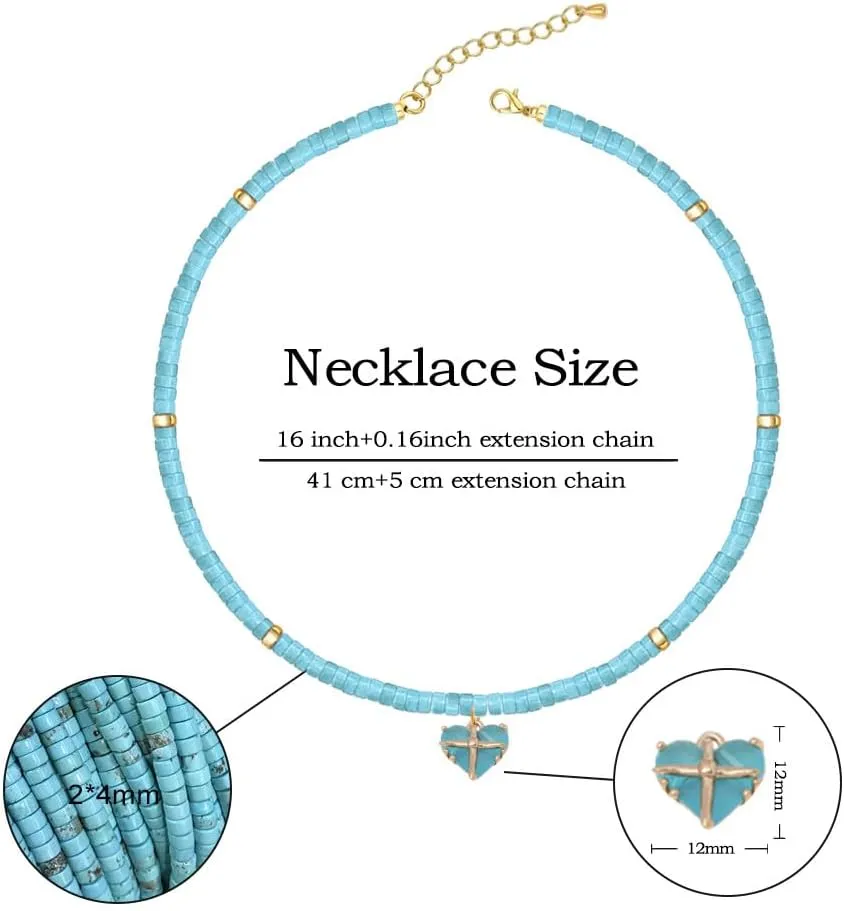 Beaded Pendant Necklace Turquoise Blue with Gold Accents Adjustable Chain
