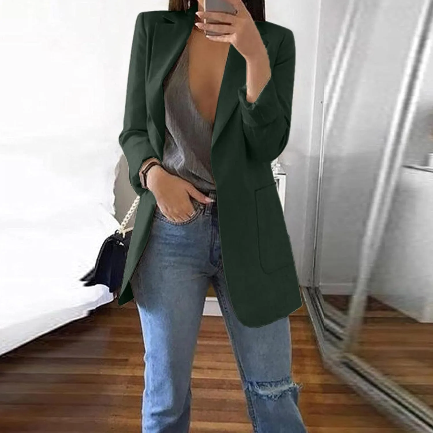 Blazers for Women 2024 Lightweight Open Front Cardigan Shirts Fall Fashion Business Outfits Long Sleeve with Pockets