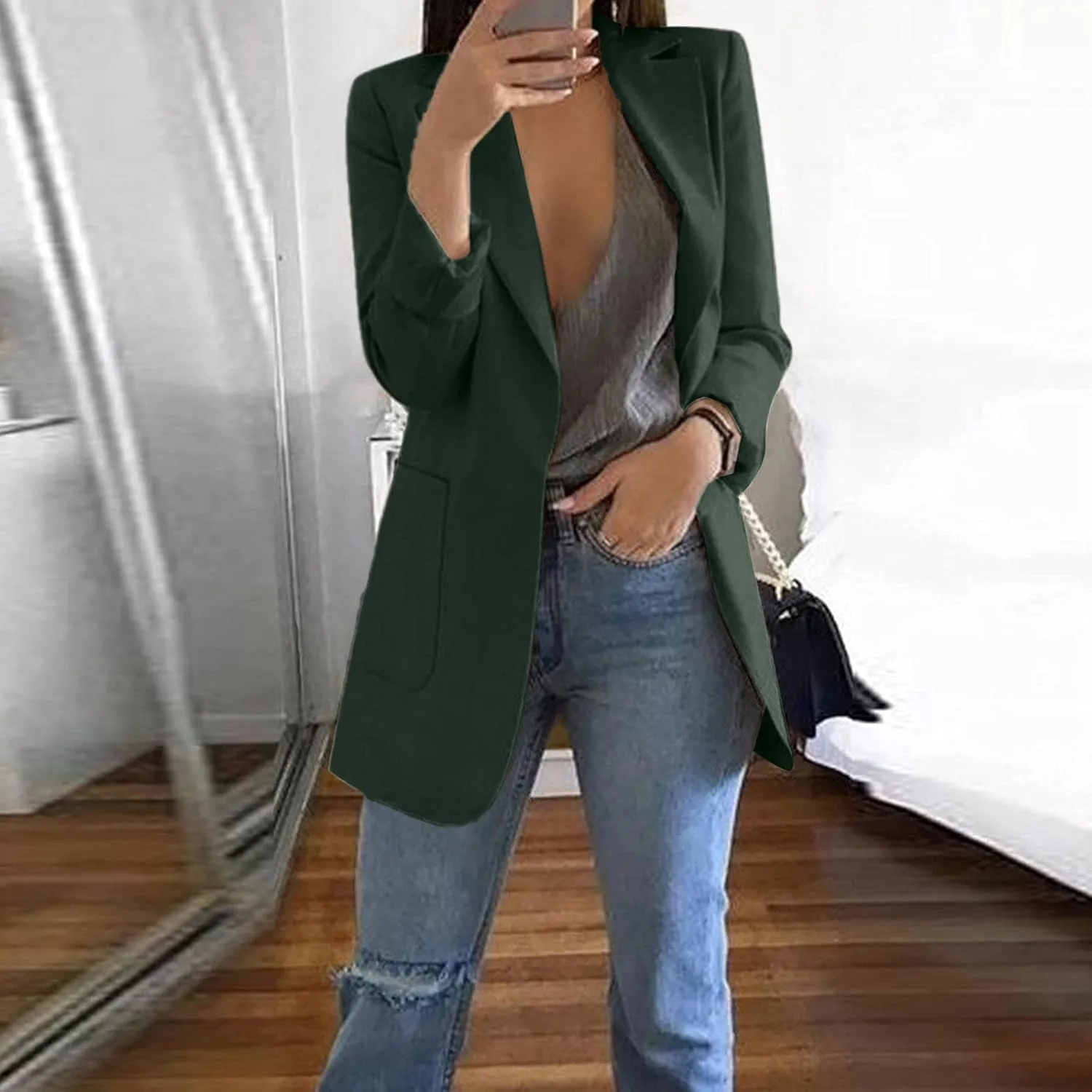 Blazers for Women 2024 Lightweight Open Front Cardigan Shirts Fall Fashion Business Outfits Long Sleeve with Pockets