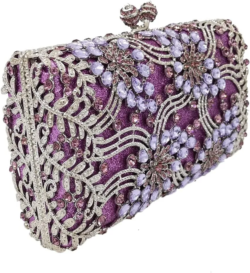 Boutique De FGG Flower Formal Crystal Clutch Purses for Women Evening Handbags Bridal Floral Rhinestones Clutch Bag,Mini