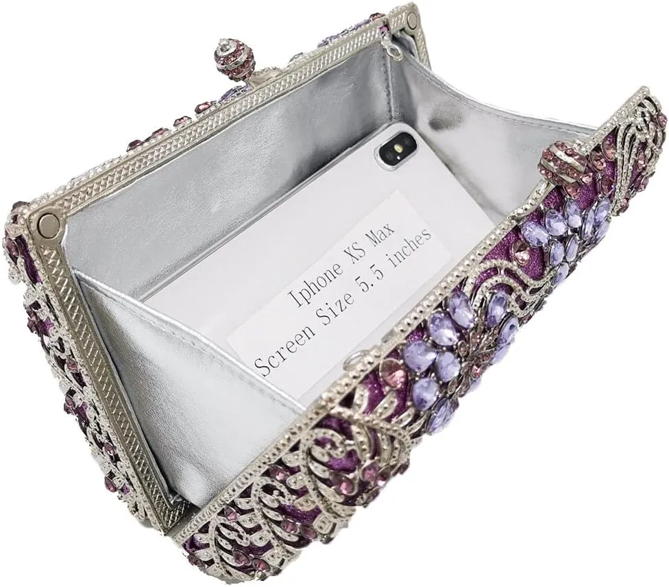 Boutique De FGG Flower Formal Crystal Clutch Purses for Women Evening Handbags Bridal Floral Rhinestones Clutch Bag,Mini