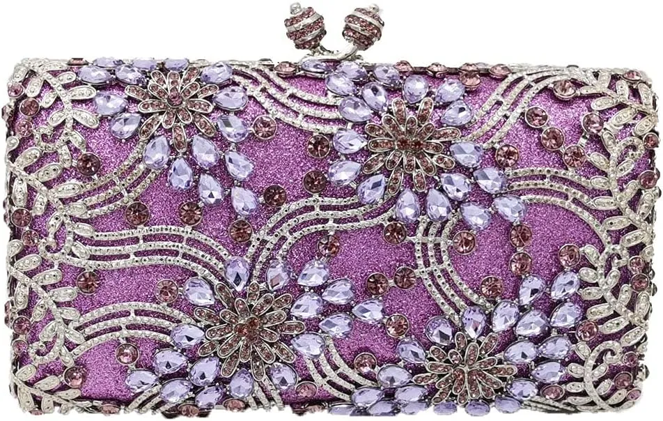 Boutique De FGG Flower Formal Crystal Clutch Purses for Women Evening Handbags Bridal Floral Rhinestones Clutch Bag,Mini