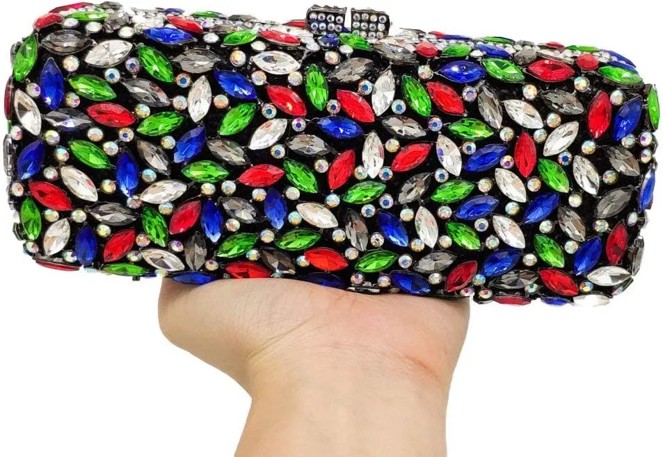 Boutique De FGG Women Crystal Clutch Bag Minaudiere Box Handbag Party Prom Rhinestone Clutch Purse Wedding Bag, Mini