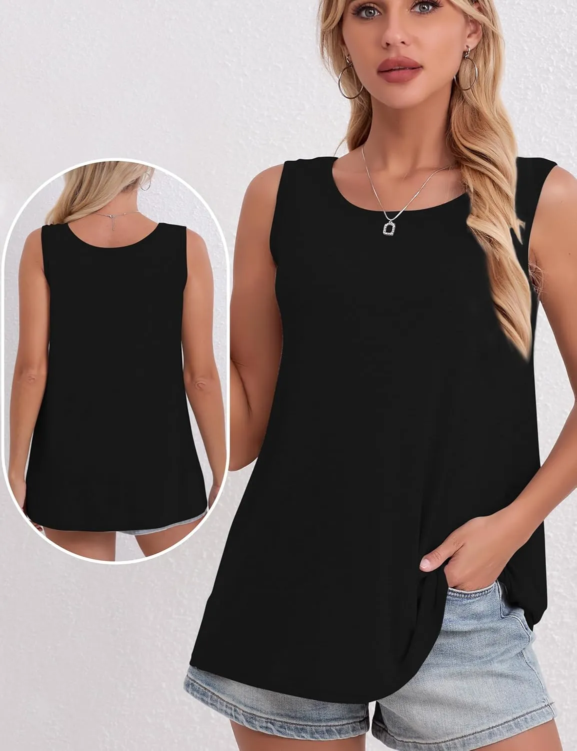 BQTQ 3 Pack Womens Tank Tops Loose Fit Summer Scoop Neck Tops Sleeveless Shirts