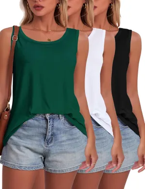 BQTQ 3 Pack Womens Tank Tops Loose Fit Summer Scoop Neck Tops Sleeveless Shirts