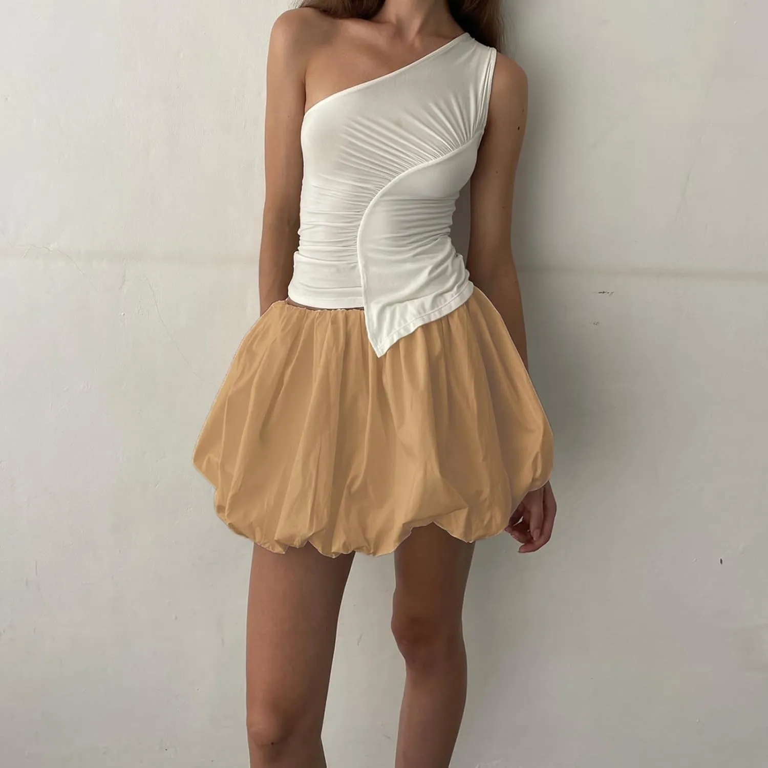 Bubble Skirts for Women Casual Pleated Ruffle Hem A Line Mini Skirt Y2K Puffy Skirts Streetwear