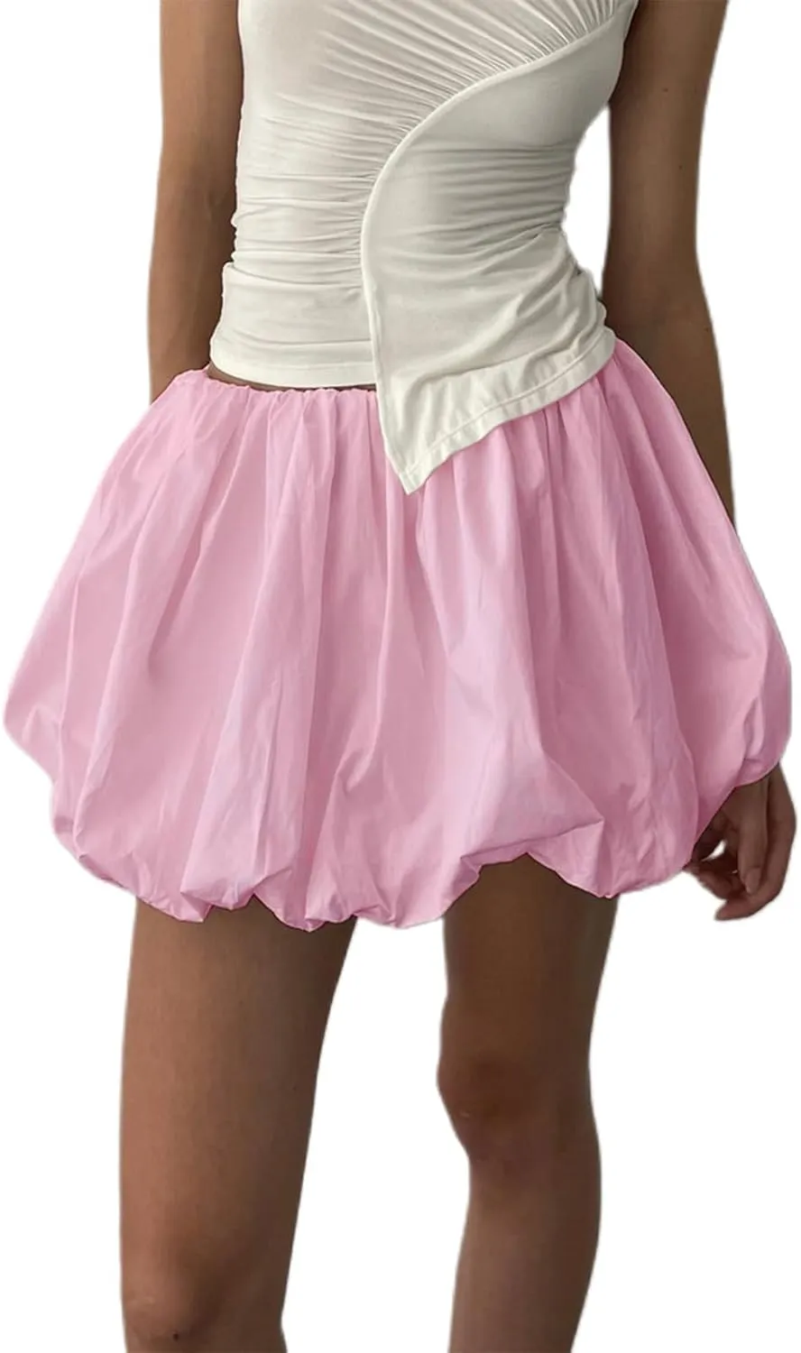 Bubble Skirts for Women Casual Pleated Ruffle Hem A Line Mini Skirt Y2K Puffy Skirts Streetwear