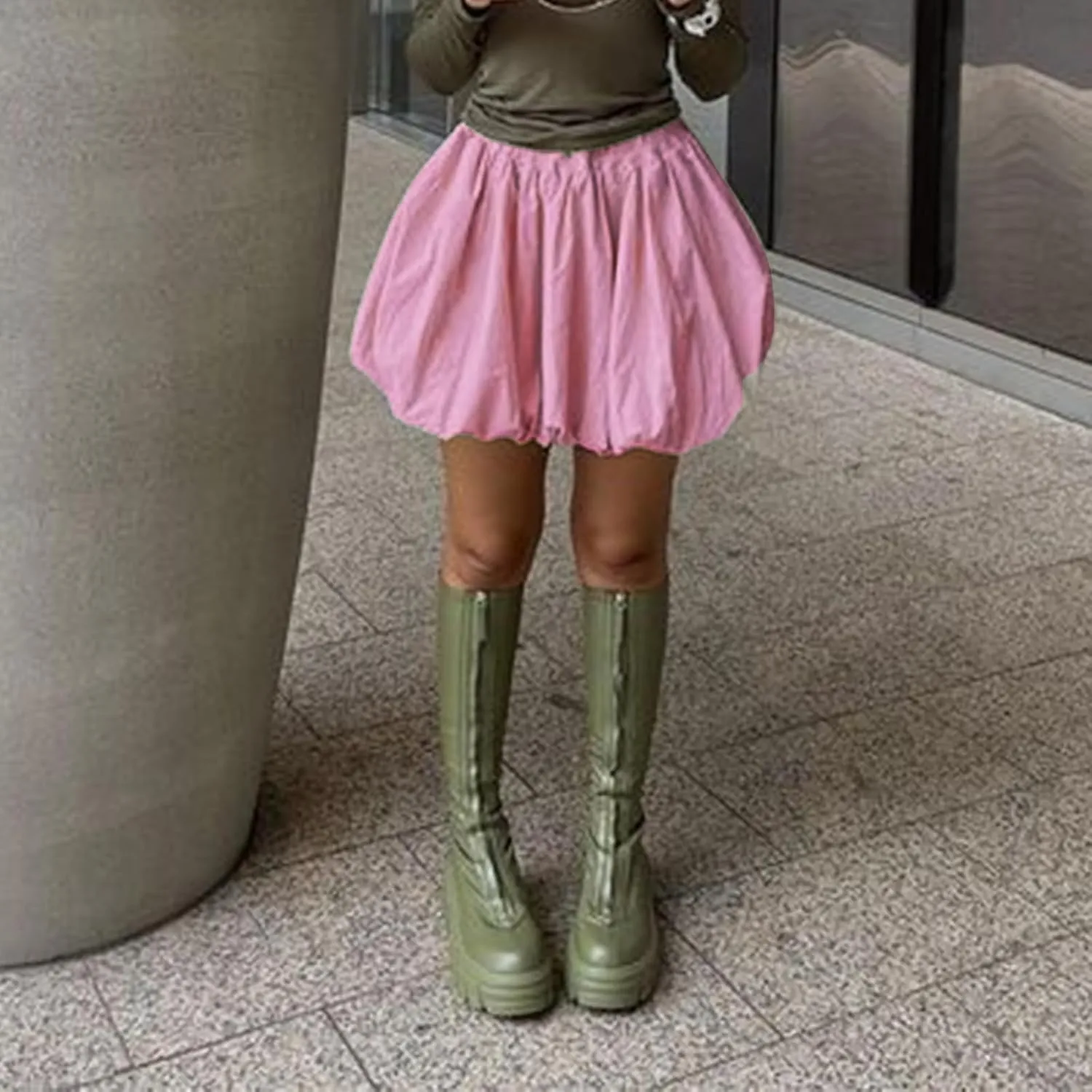 Bubble Skirts for Women Casual Pleated Ruffle Hem A Line Mini Skirt Y2K Puffy Skirts Streetwear