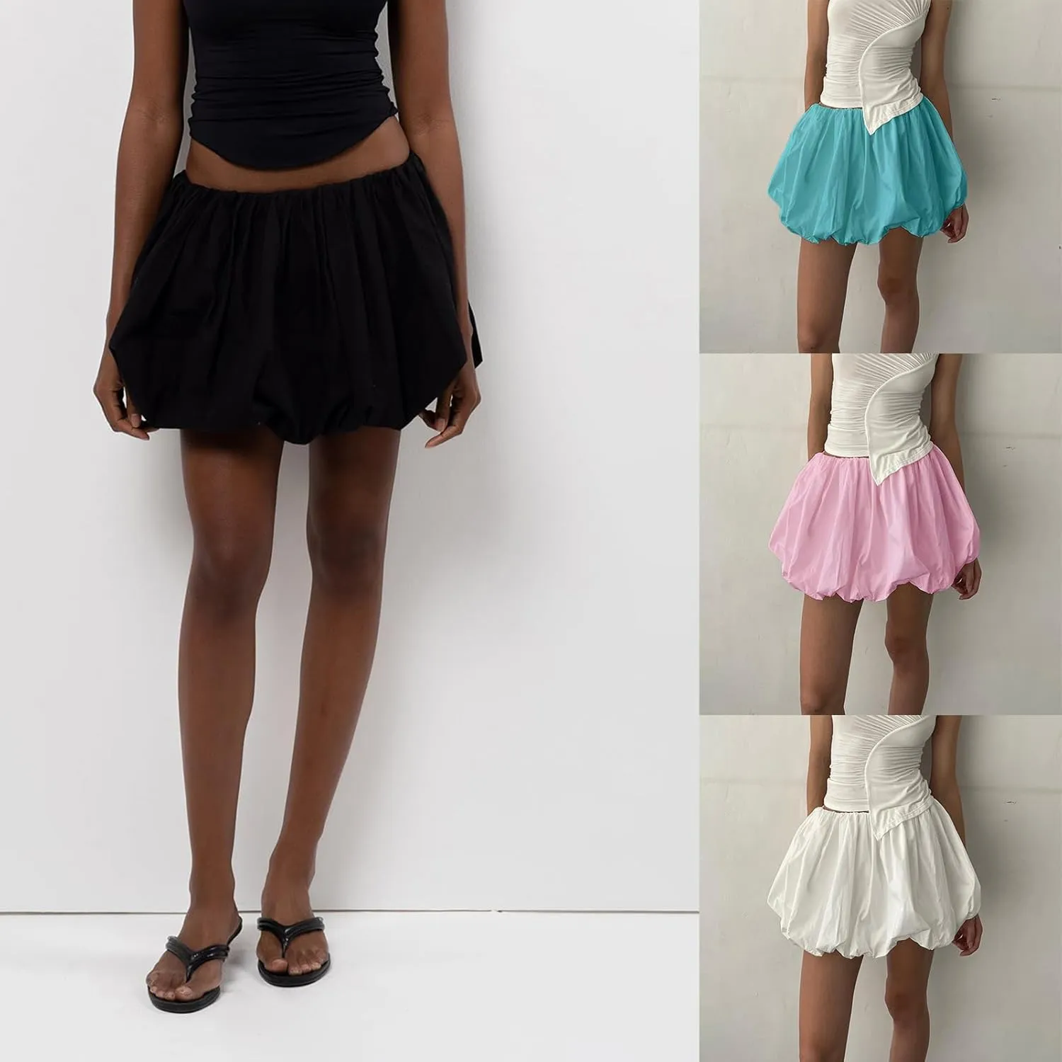 Bubble Skirts for Women Casual Pleated Ruffle Hem A Line Mini Skirt Y2K Puffy Skirts Streetwear