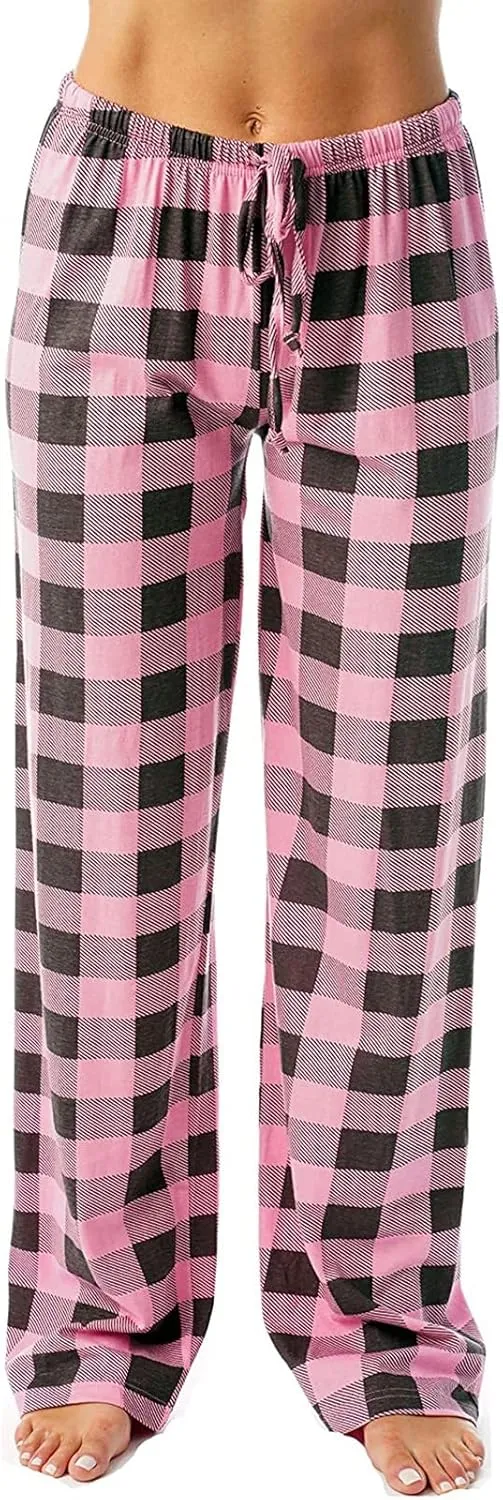 Buffalo Plaid Pajama Pants Women Soft Stretch Lightweight Lounge Pants Comfy Fit Drawstring Sleep Pants Trousers