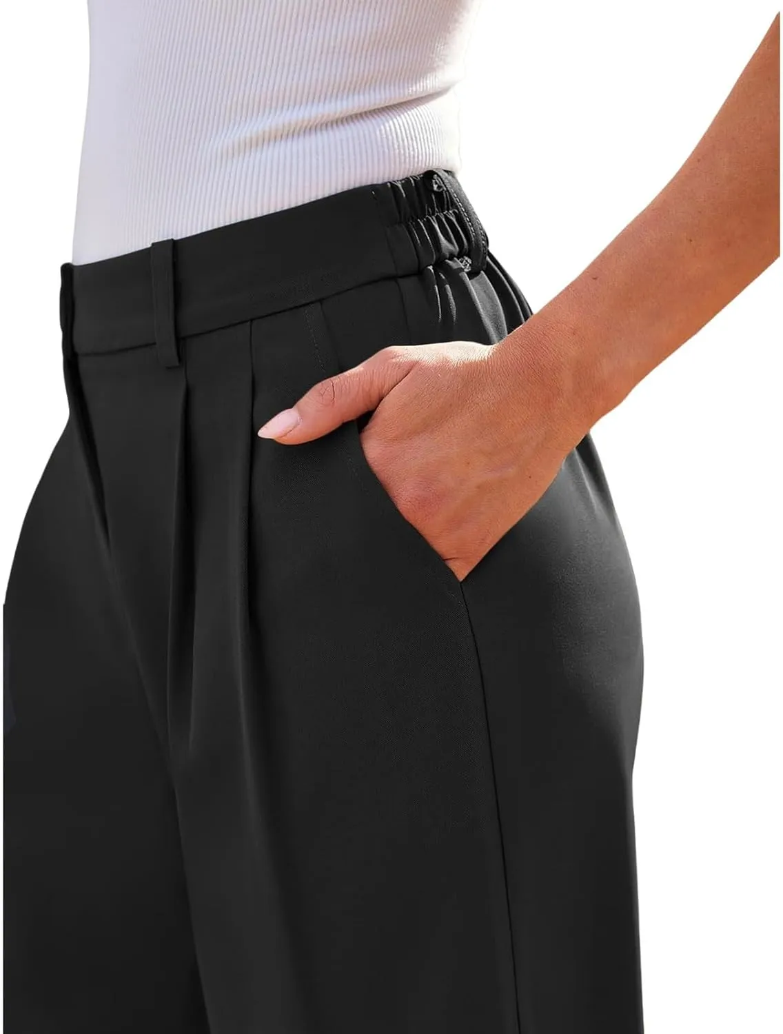 Business Work Pant for Women Fashion Dressy Wide Leg Pants Button Down High Waisted Pant Office Trousers with Pockets