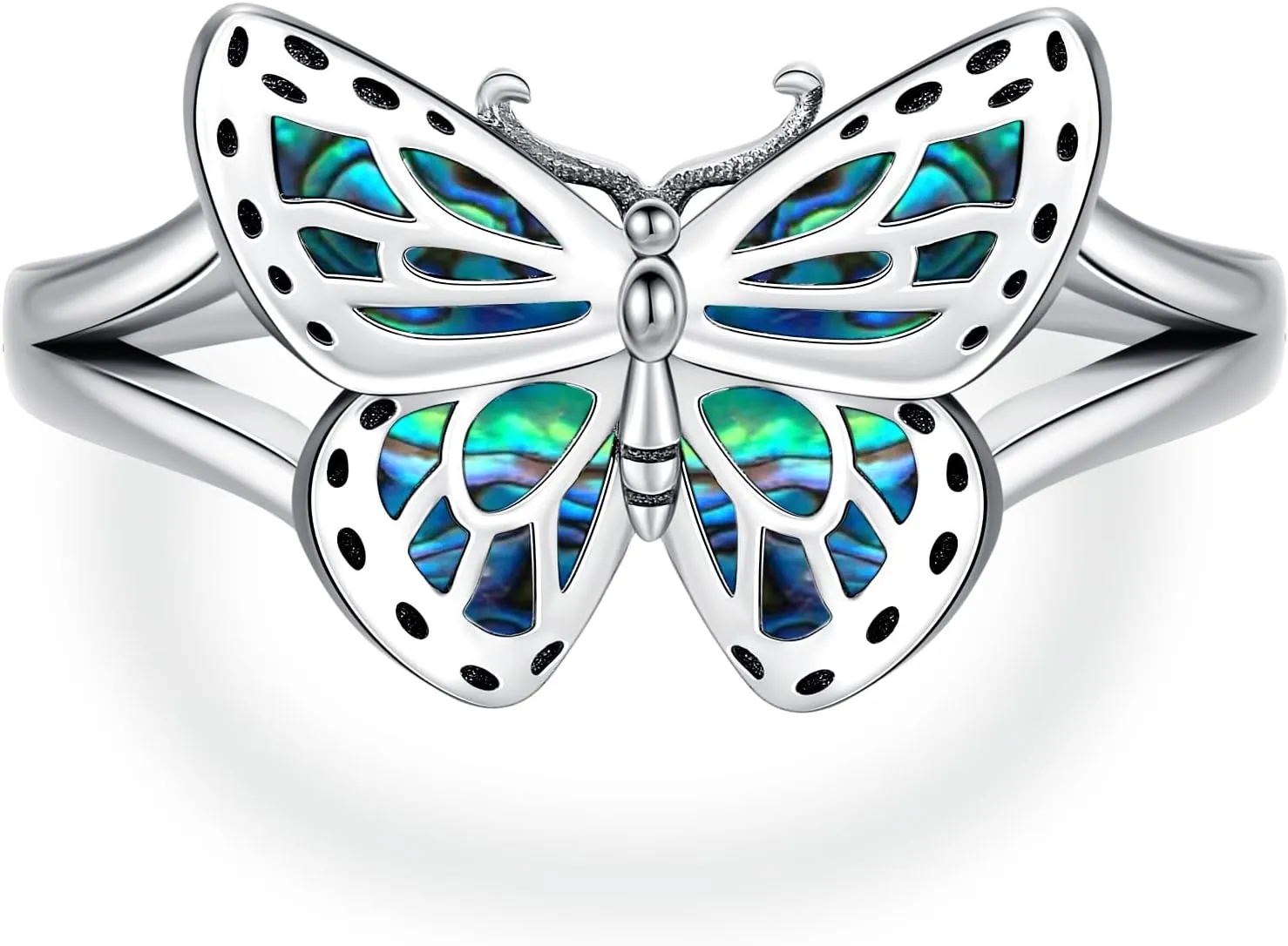 Butterfly Ring for Women 925 Sterling Silver Abalone Shell Ring Unique Handmade Statement Jewelry Elegant Christmas Birthday Gift for Her