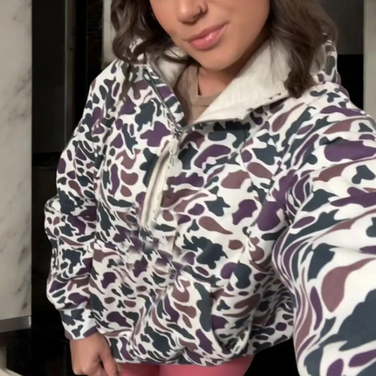 Camo Hoodie Y2k Quarter Zip Pullover Sweater Women Oversized Cute Hoodie Colorful Patchwork Cow Print Hoodies