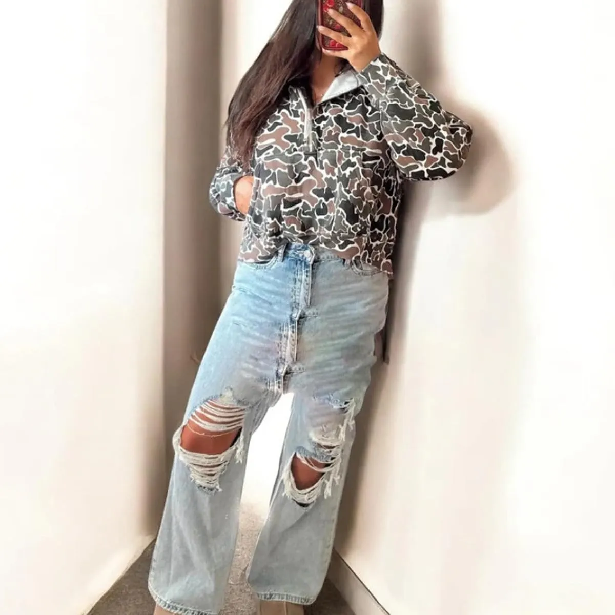 Camo Hoodie Y2k Quarter Zip Pullover Sweater Women Oversized Cute Hoodie Colorful Patchwork Cow Print Hoodies