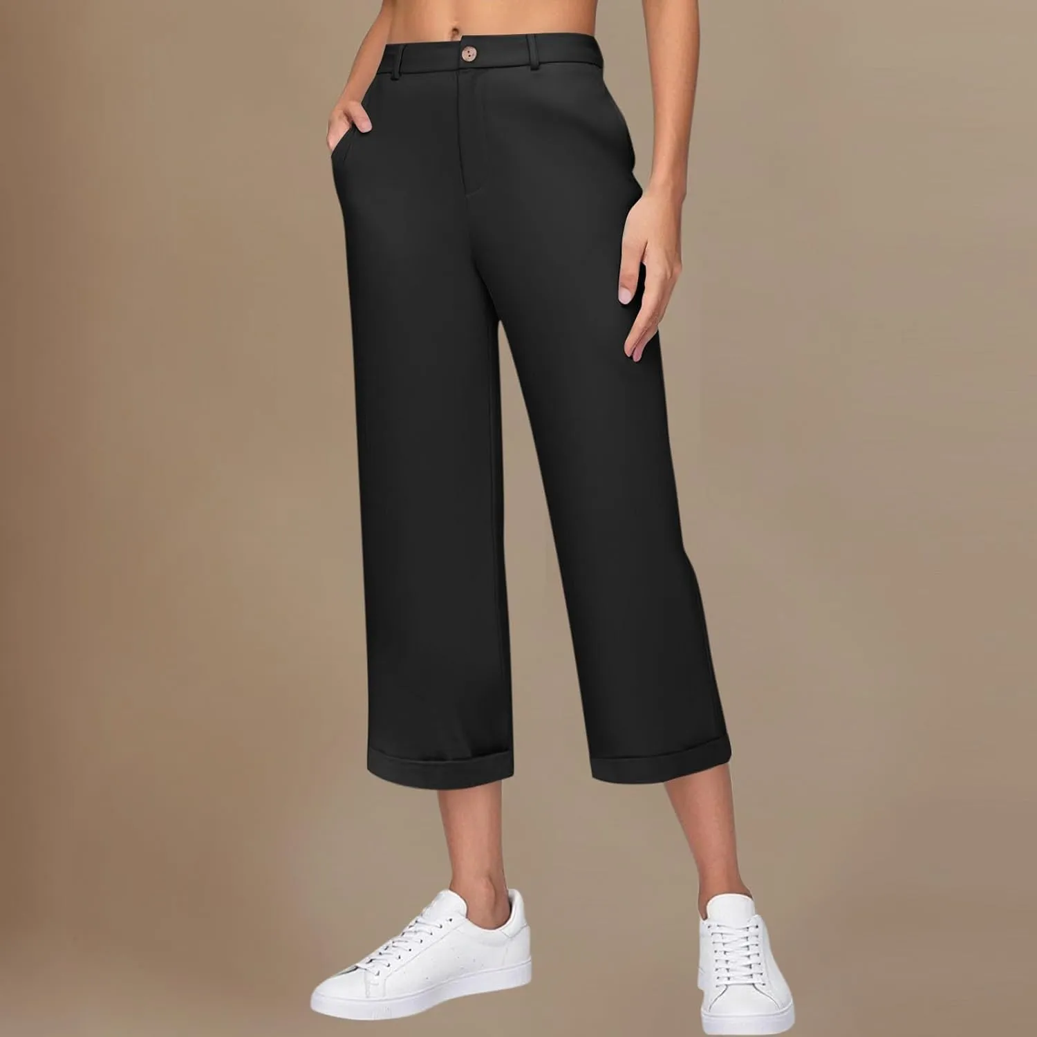 Capri Pants for Women Zip-Up Casual Dressy Pants with Pockets 2025 Trendy Plain Suit Trousers Loose Back Elastic Waist Capris