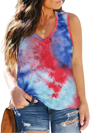CARCOS Womens Plus Size Tank Tops Sleeveless Shirts Vneck Casual Camisole Animal/Floral/Star Tank XL-5XL