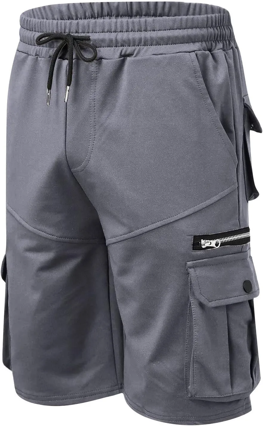 Cargo Shorts for Men Loose Fit Elastic Waist Drawstring Casual Work Shorts with Multi Pockets Twill Outdoor Hiking Shorts