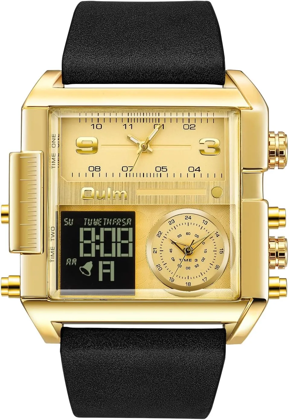 CARLIEN Men's Square Large Face LED Backlight Multi-Time Zone Stopwatch Waterproof Watches Wrist Watches Analog Digital Sports Watch
