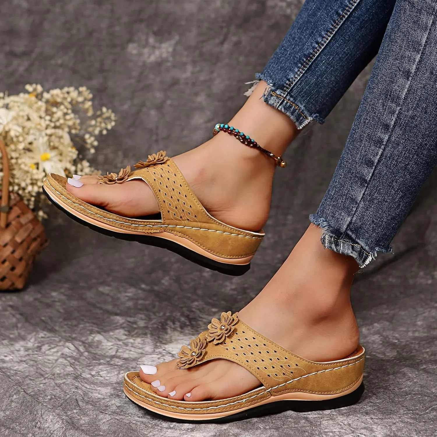 Cathalem Orthopedic Sandals for Women Wedge Sandals Comfortable Walking Sandals Cushion Footbed Platform Sandals