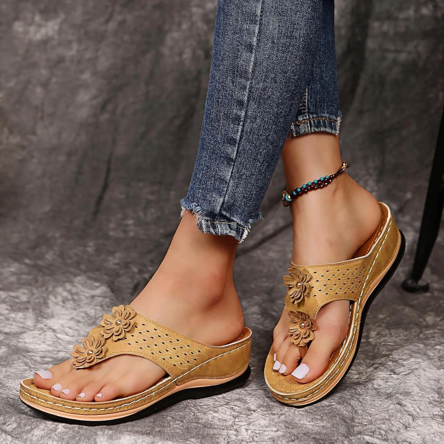 Cathalem Orthopedic Sandals for Women Wedge Sandals Comfortable Walking Sandals Cushion Footbed Platform Sandals