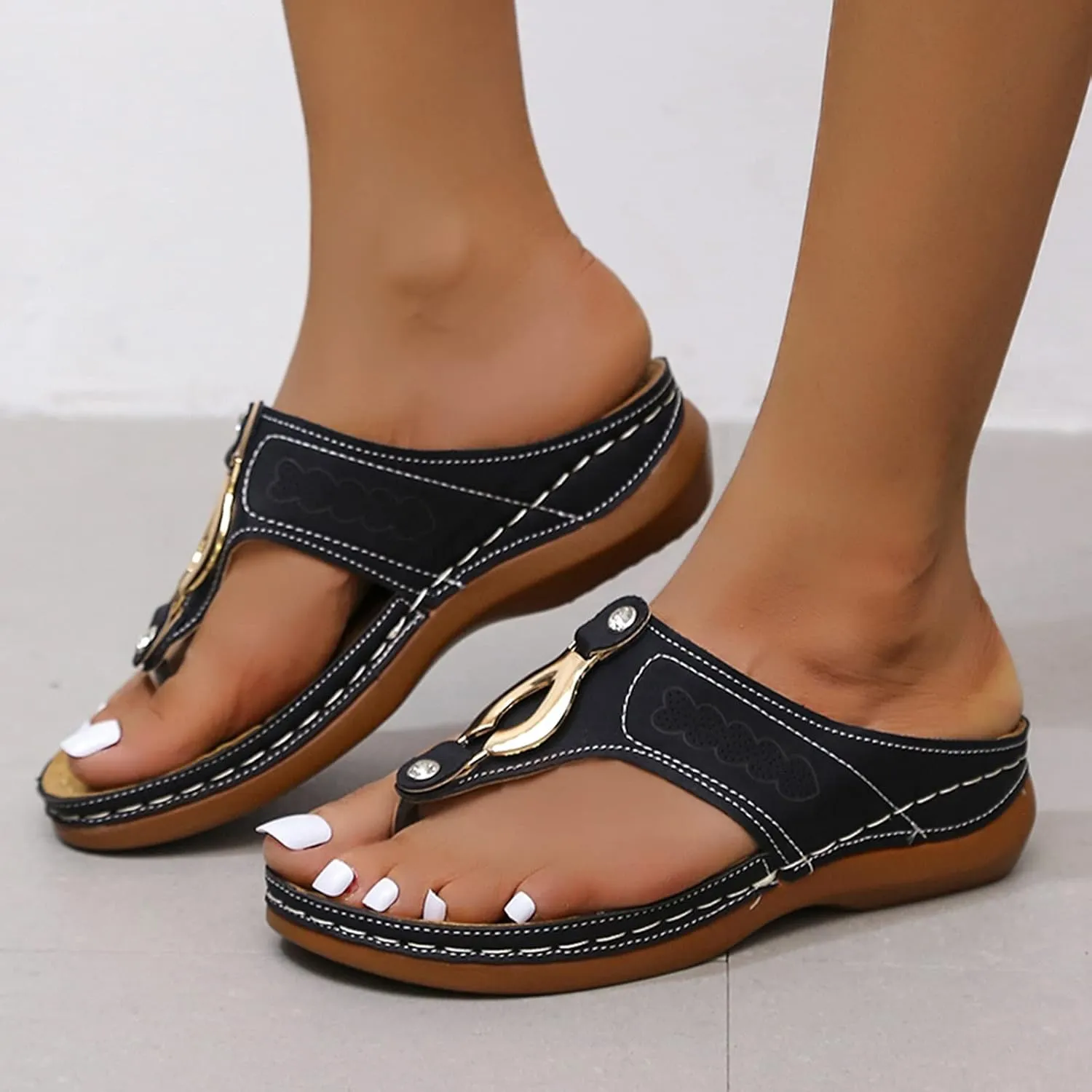 Cathalem Orthopedic Wedge Sandals for Women Dressy Summer Orthotic Slides Open Toe Orthotic Flip Flops