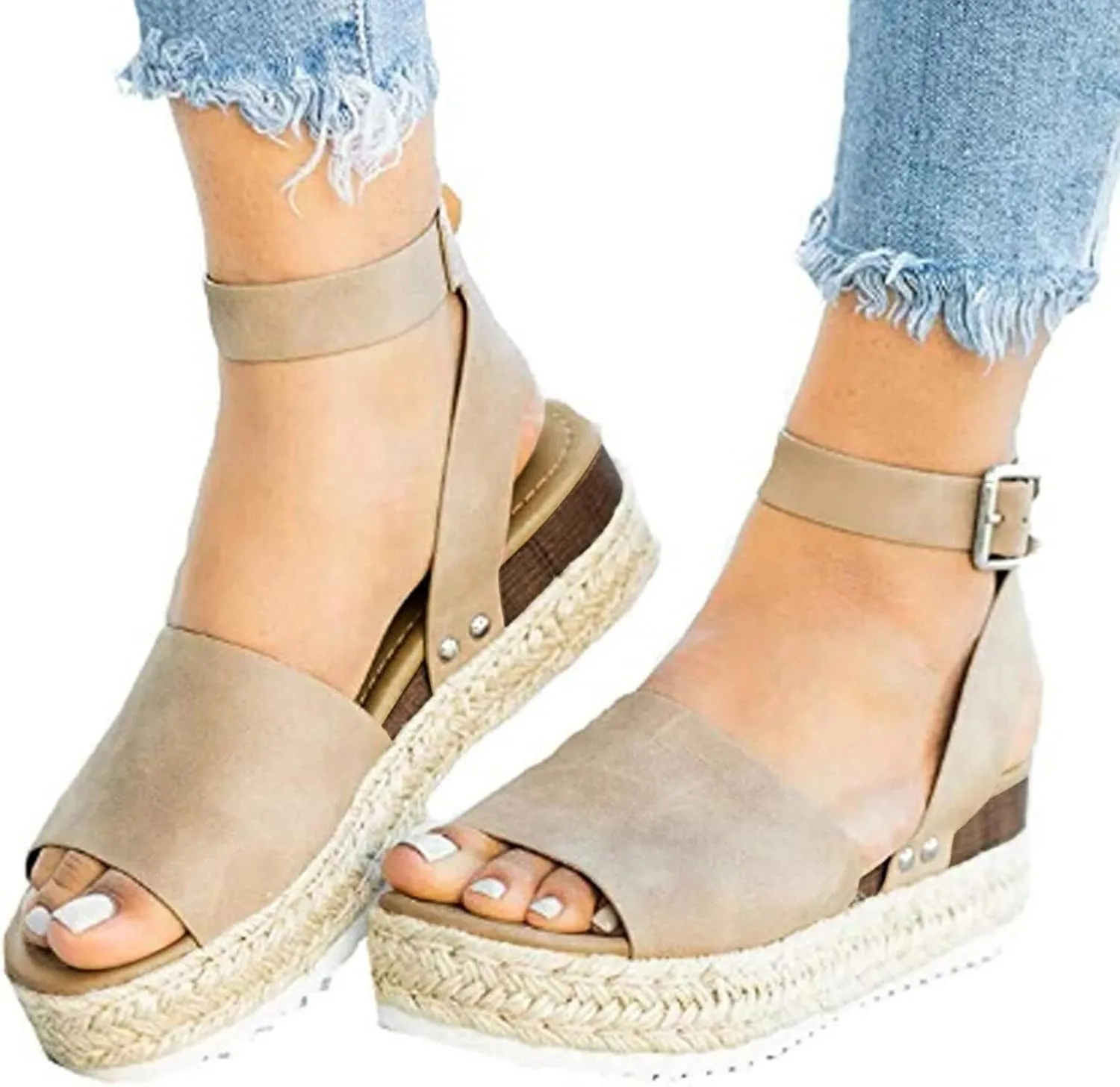 Cathalem Platform Sandals for Women Dressy Summer Flat Open Toe Ankle Strap Espadrilles Wedge Sandals Comfortable Walking Sandals