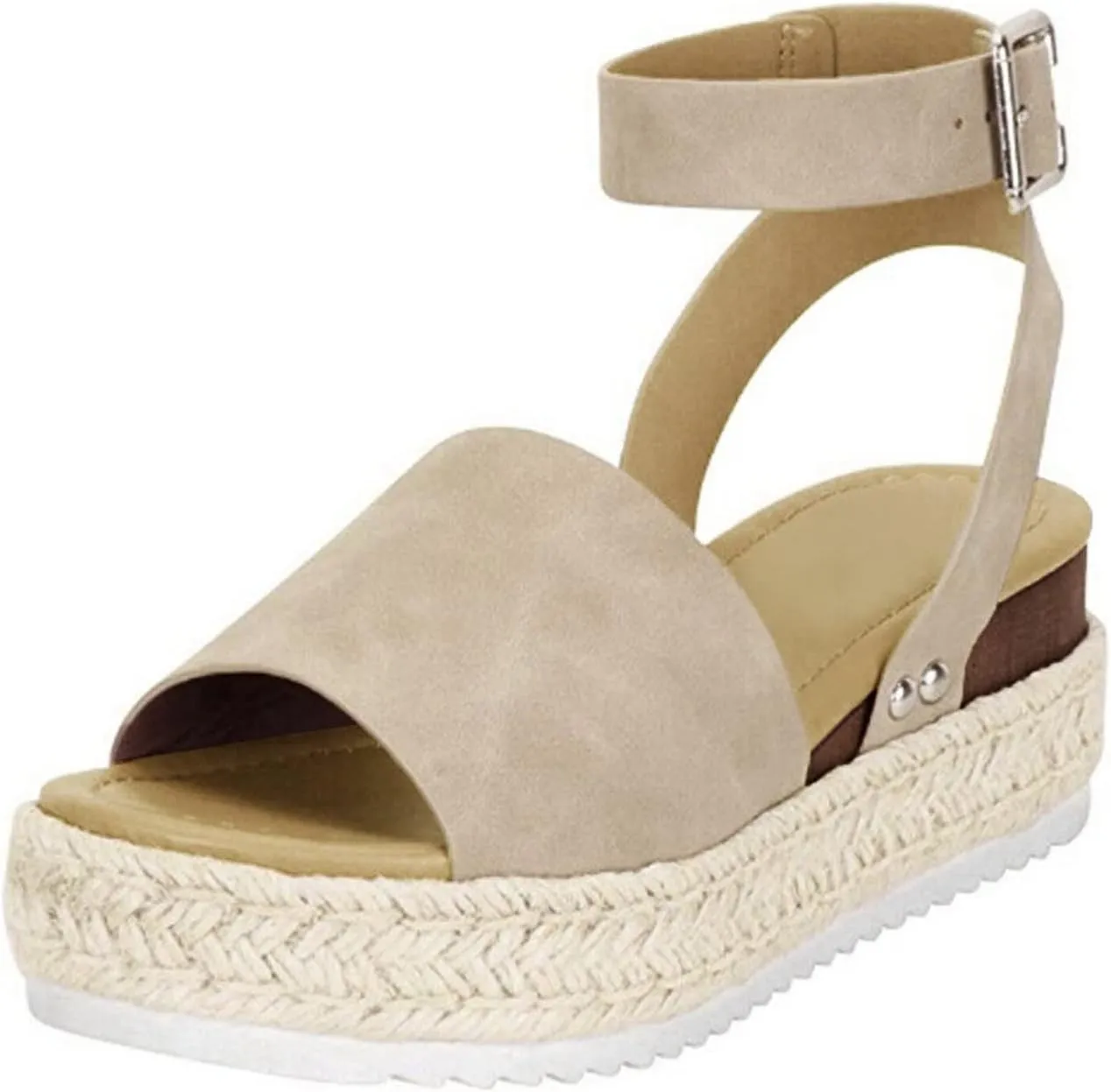 Cathalem Platform Sandals for Women Dressy Summer Flat Open Toe Ankle Strap Espadrilles Wedge Sandals Comfortable Walking Sandals