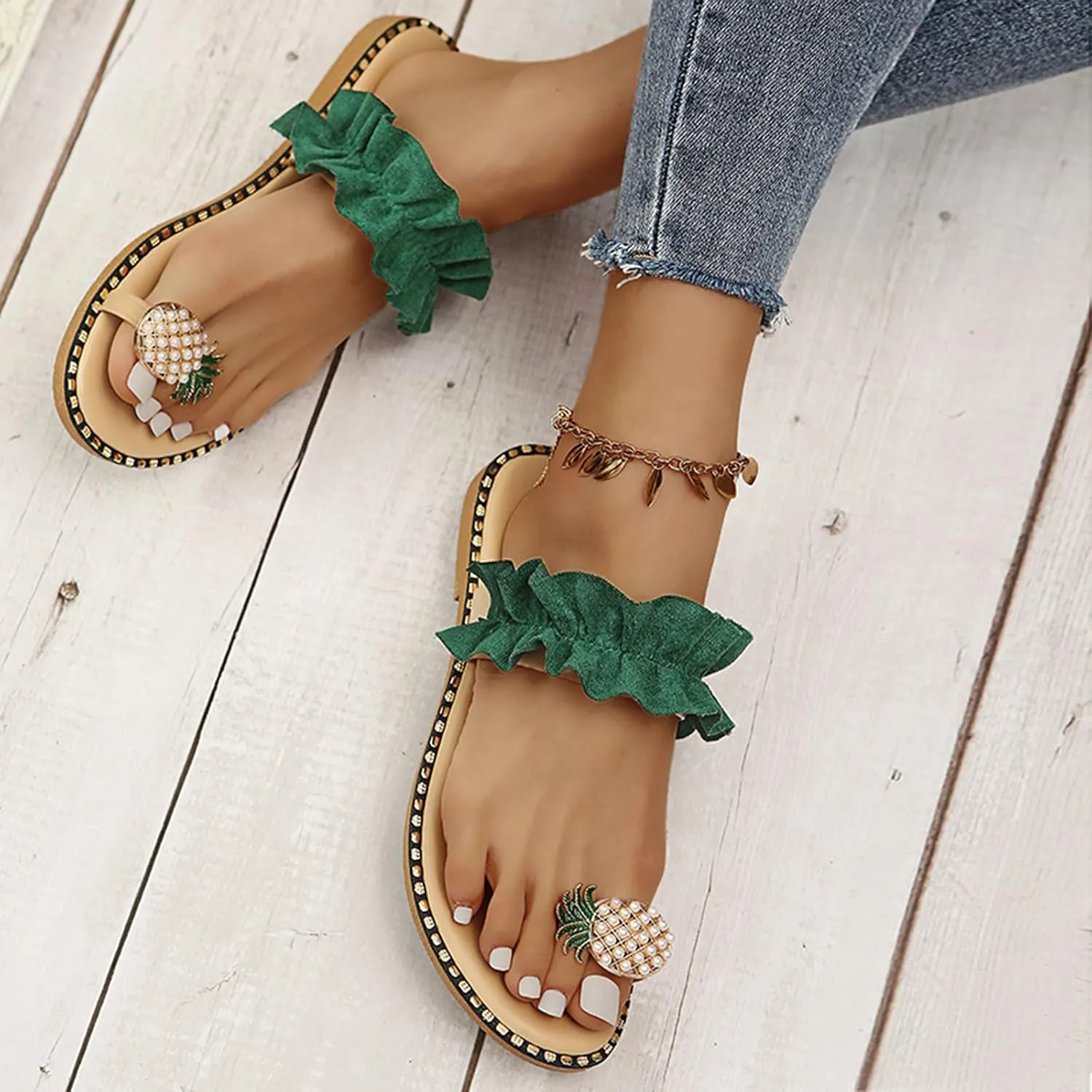 Cathalem Platform Sandals for Women Summer Dressy Casual Flip Flops Beaded Shoes Women Clip Toe Boho Comfortable Beach Sandals