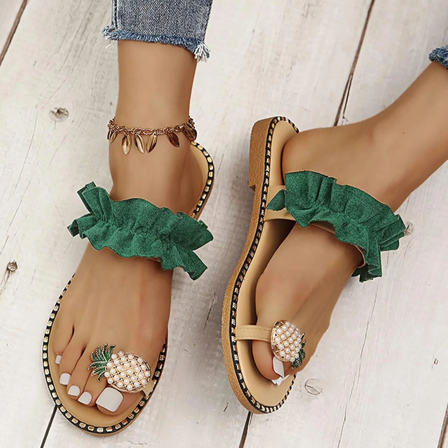Cathalem Platform Sandals for Women Summer Dressy Casual Flip Flops Beaded Shoes Women Clip Toe Boho Comfortable Beach Sandals