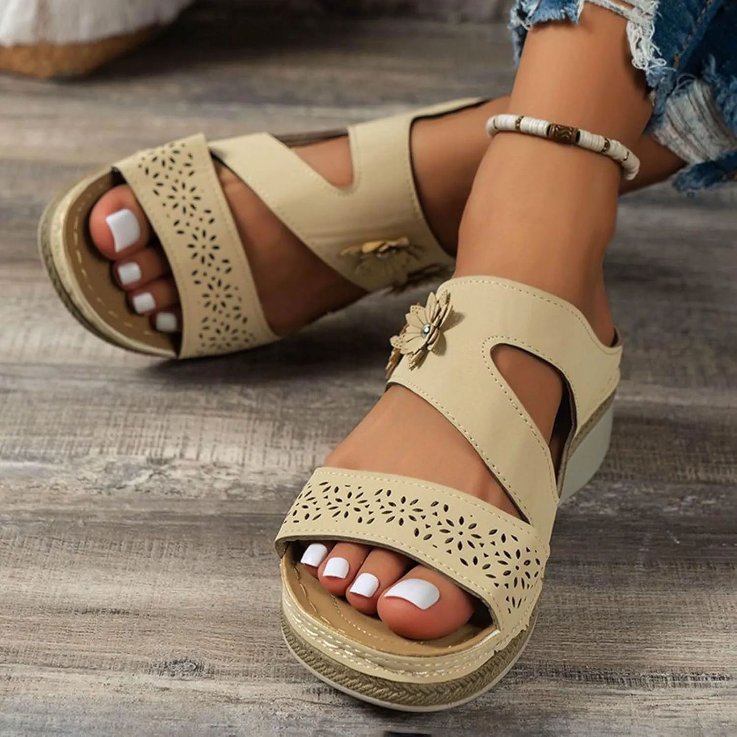 Cathalem Sandals for Women Dressy Summer Bohemian Anti-Slip Shoes Platform Arch Support Sandals Comfortable Summer Beach Travel Sandals