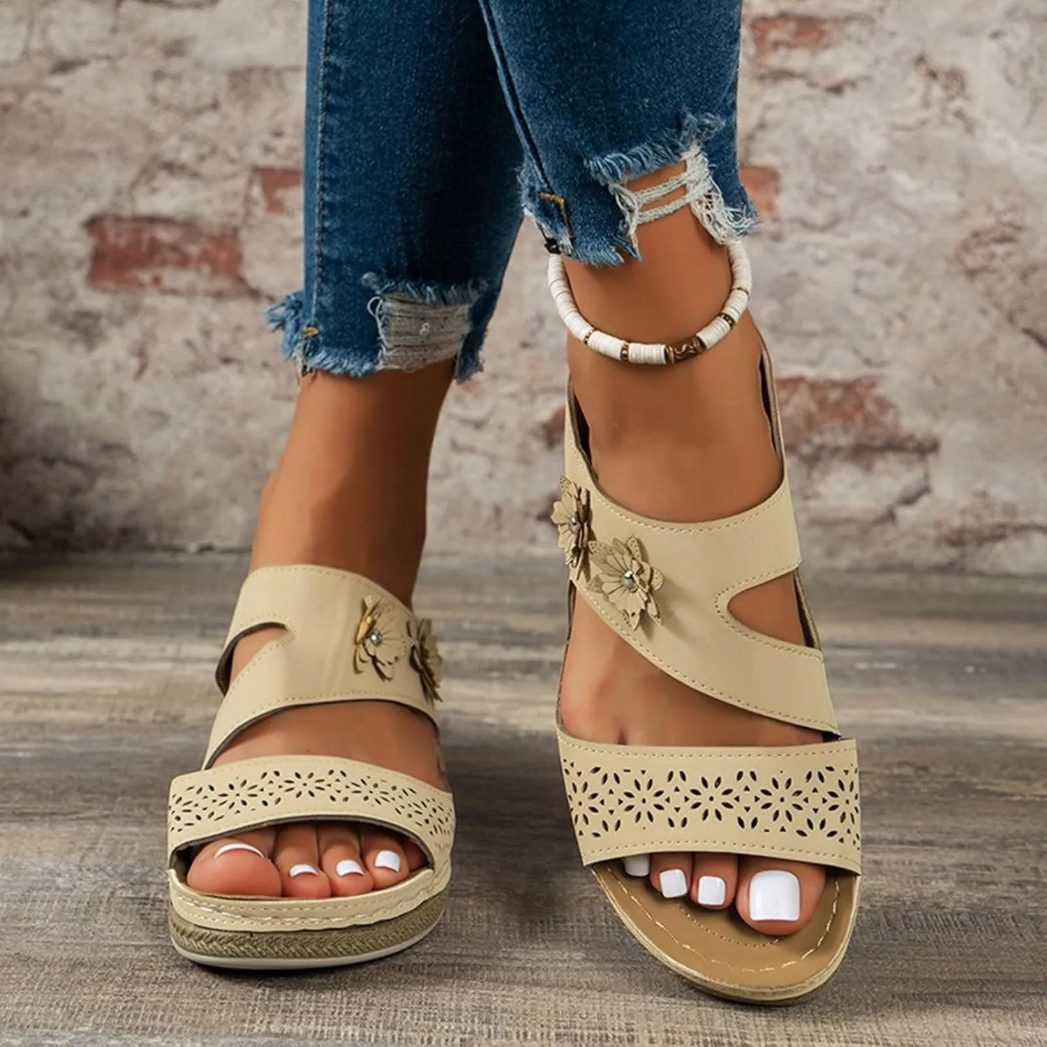 Cathalem Sandals for Women Dressy Summer Bohemian Anti-Slip Shoes Platform Arch Support Sandals Comfortable Summer Beach Travel Sandals